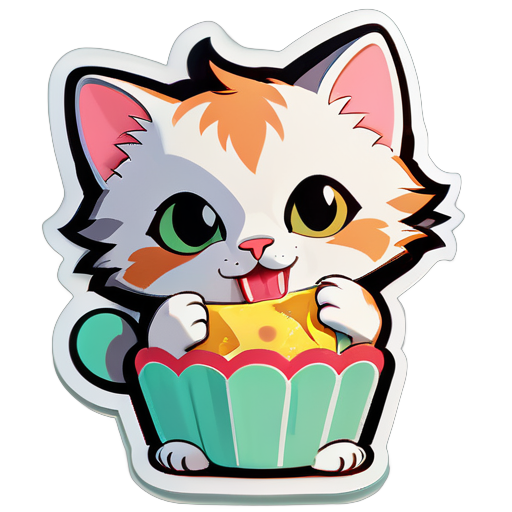 Le petit chat est en train de manger sticker