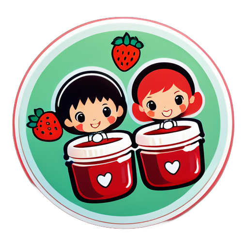 Trois amis font de la confiture de fraises ensemble sticker