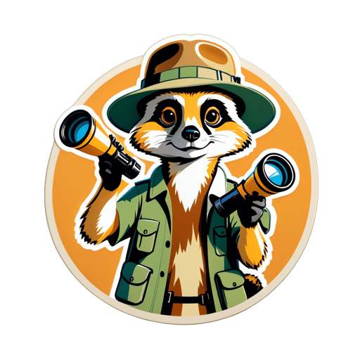 Un suricate avec une paire de jumelles dans sa main gauche et un chapeau de safari dans sa main droite sticker