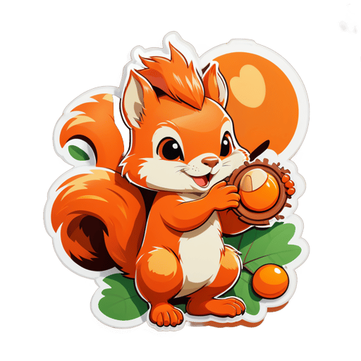 Orange Eichhörnchen sammelt Eicheln sticker