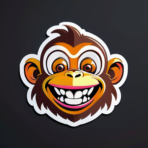 um macaco com um sorriso engraçado e algum texto como LOL sticker