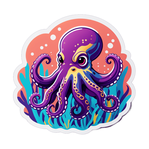 Lila Oktopus schwimmt im Korallenriff sticker