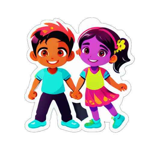 tạo ra một cậu bé và một cô gái đang chơi Holi sticker