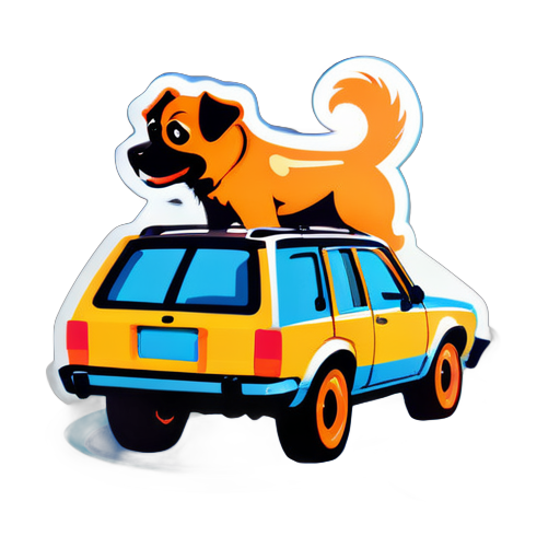 cão tenta pintar o carro sticker