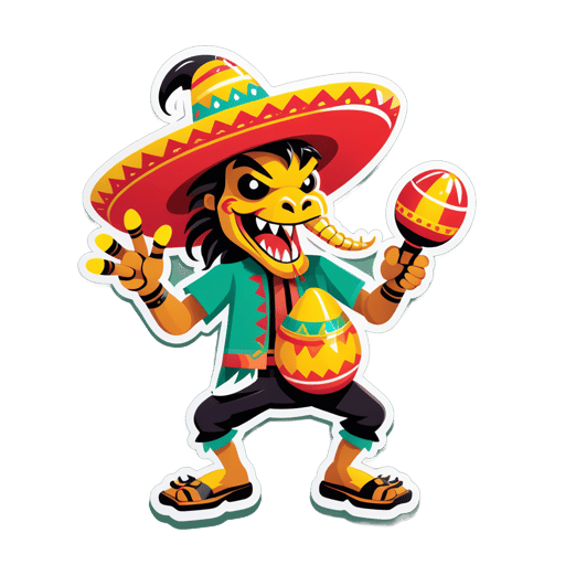 A scorpion with a pair of maracas in its left hand and a sombrero in its right hand sticker