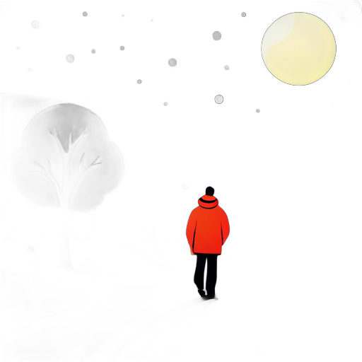 A lonely man walks on a country road just after the snow, with a small river beside him and a bright moon hanging in the sky. sticker