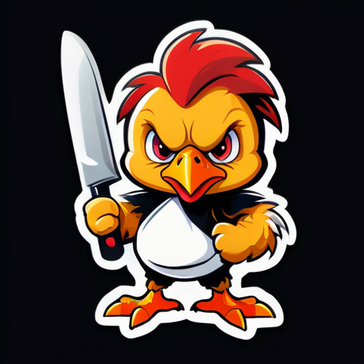 un pollito de gallina enojado y letal sosteniendo un enorme cuchillo sticker