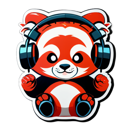 Kung-Fu-Roter Panda hört Musik mit Kopfhörern sticker