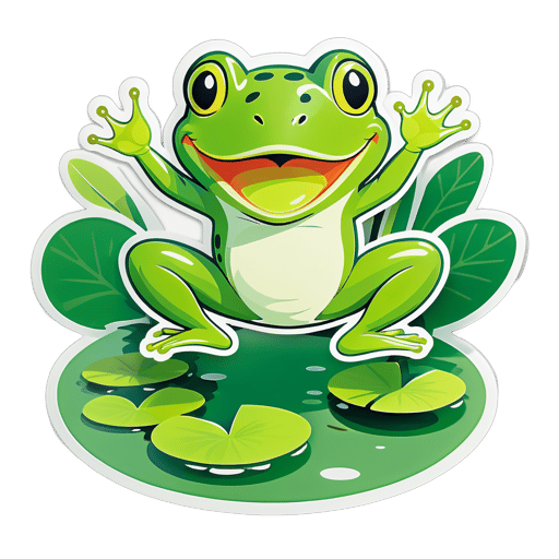 Grenouille verte sautant sur les nénuphars sticker