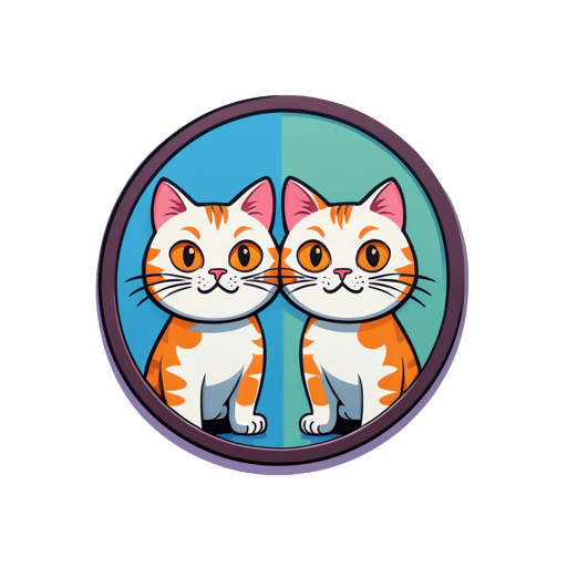 Confused Cat and Mirror: 在镜子里倾斜头部，表情困惑。 sticker