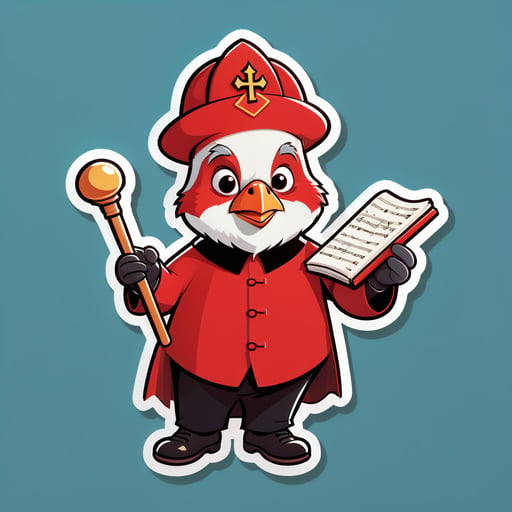 A cardinal with a songbook in its left hand and a conductor baton in its right hand sticker