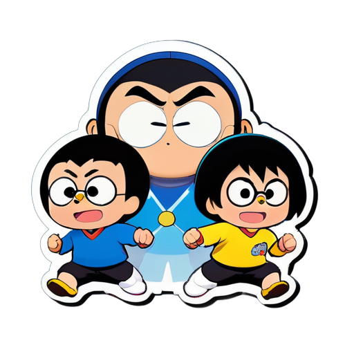 Shinchan, doraemon et ninja hattori sur la même image sticker