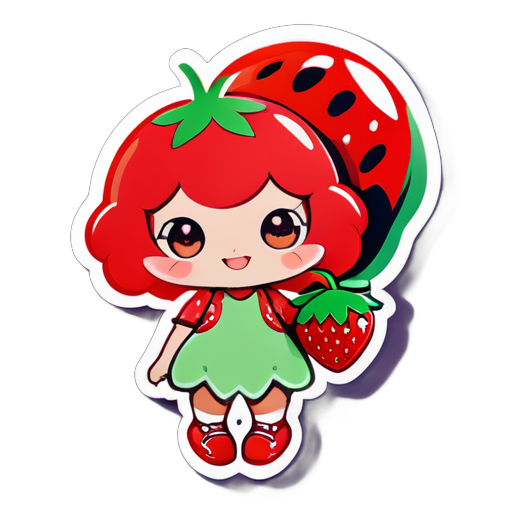 Cute strawberry holding shopping bag sticker