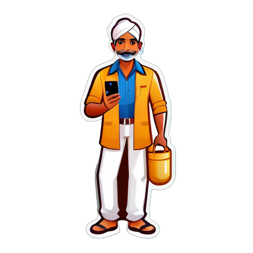 Indian Farmer full body with with smart phone in hand sticker