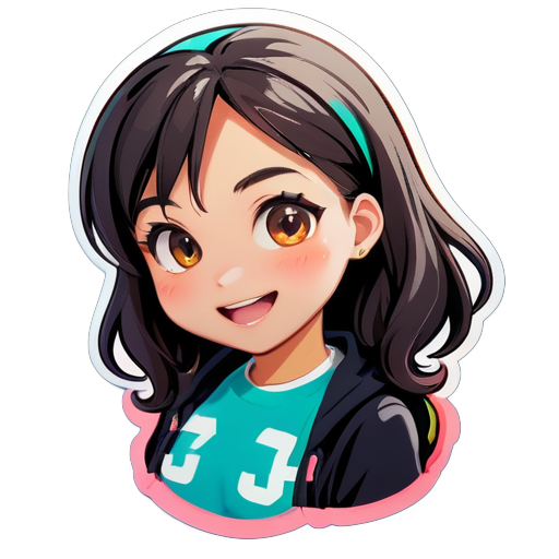 highschool girl sticker for social app where she is excited by an anouncement sticker