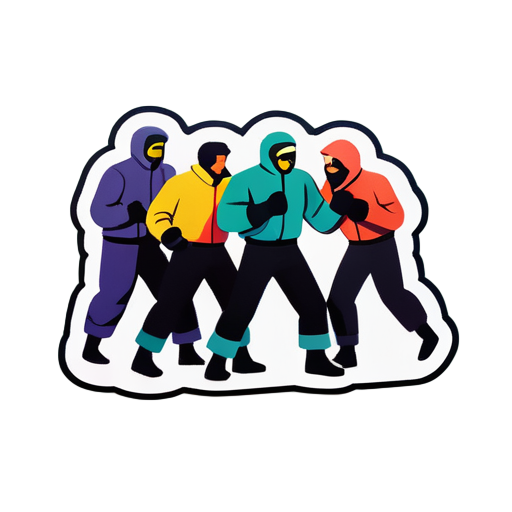 A group of people fighting in the snow sticker