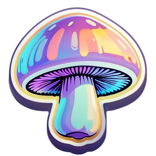 Champignon, pastel, contour, holographique, sticker