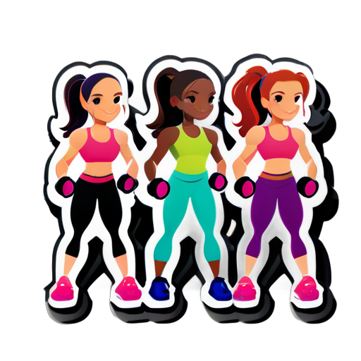 group of girls fitness sticker