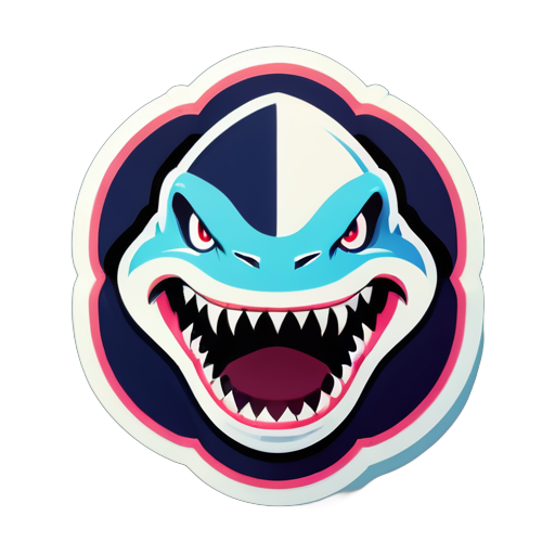 Shark face, facing forward, fierce, cool, symmetrical, American retro sticker