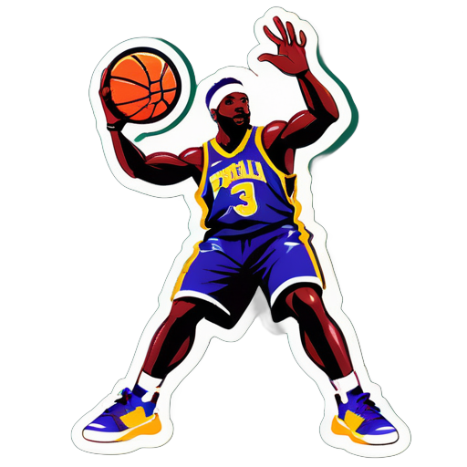 give me a sticker of a player while playing basketball and throwing basketball in the ring 

 sticker