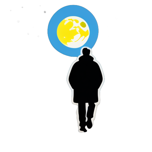 Un homme solitaire marchait le long d'un chemin de campagne fraîchement enneigé, une pleine lune brillait dans le ciel. sticker