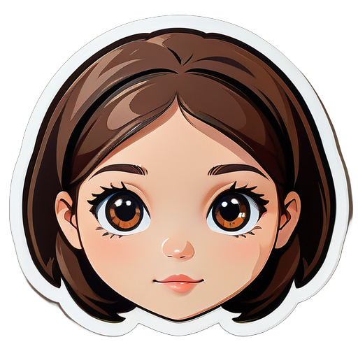 A girls with small and browns eye with circle shape face with long brown hair 

 sticker