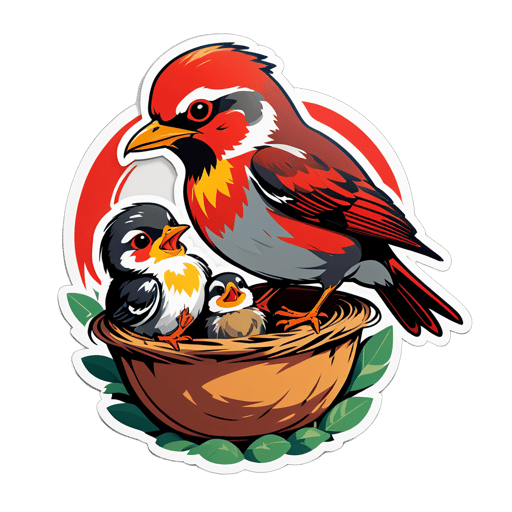 Red Robin Feeding Chicks in the Nest sticker