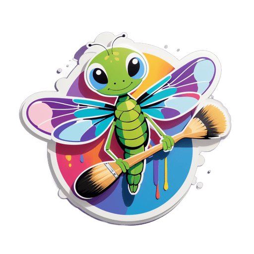 A dragonfly with a painter palette in its left hand and a brush in its right hand sticker