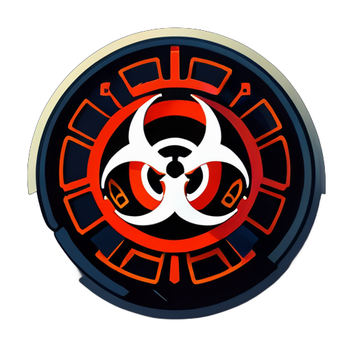 ciso est en place. informatique et réseau. cybersécurité renforcée par un gestionnaire puissant avec des super pouvoirs. logo comme un biohazard pour l'espace cybernétique sticker