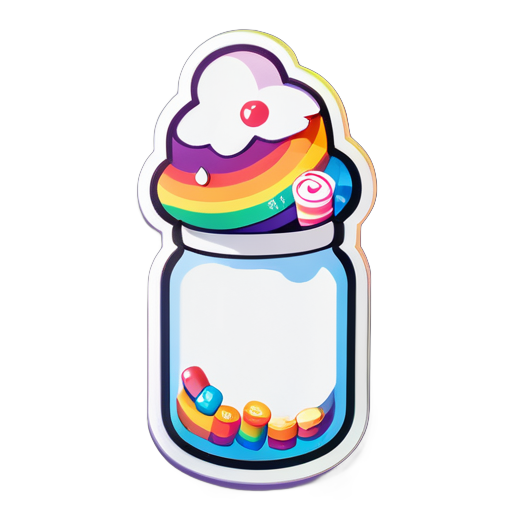 A prescription bottle spilling rainbow marshmallows  sticker