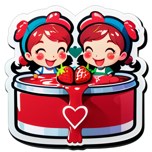 Trois bons amis font de la confiture de fraises ensemble sticker