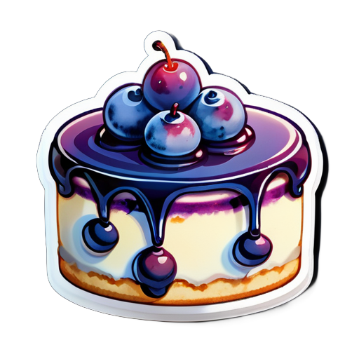 create a cartoon watercolor image of a blueberry cheesecake sticker sticker