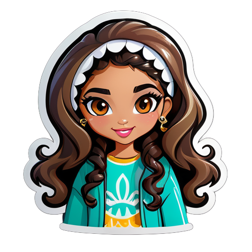 i am a girl with middle eastern light skin and wavy straight hair with trendy clothes sticker