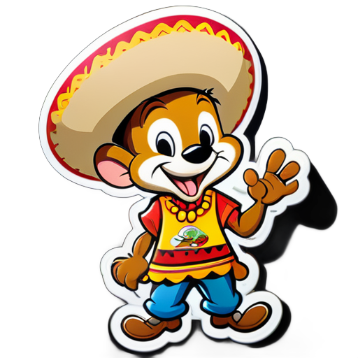 prominently display the phrase "Andale los Frijoles". The design should feature a cartoonish mouse similar to Speedy Gonzales. The mouse should be wearing a sombrero and holding a bowl filled with beans. The overall style should be vibrant and playful, capturing the energetic and lively spirit of the character and the phrase. The text should be bold and fun sticker