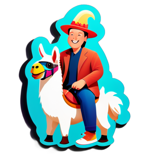 elon riding a llama with a funny hat sticker