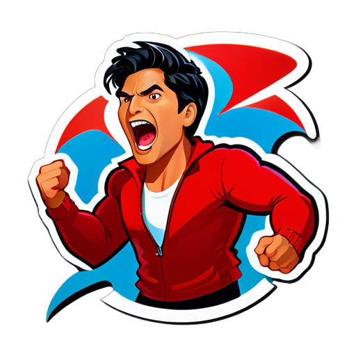 red sueter guy screaming angry "chayanne" instead "Shazam" sticker