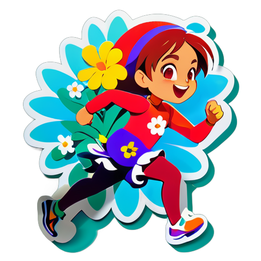 Personified running flowers sticker