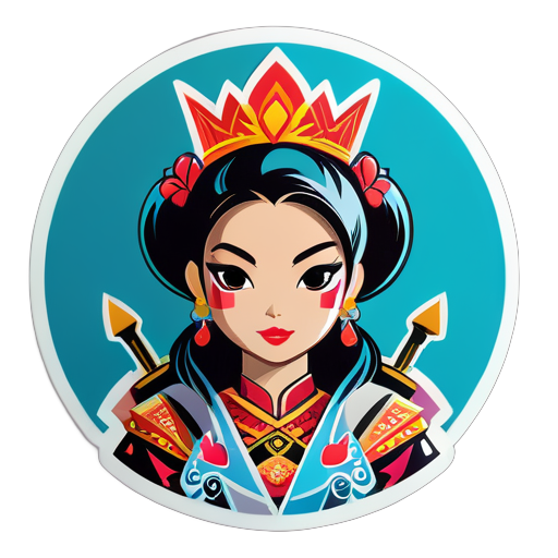 super fille asiatique avec des tatouages de reine de pique sticker