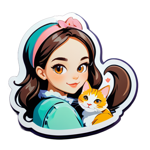 make a sticker in which a beautifull girl with a cat
 sticker