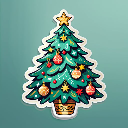 A hand-drawn, elaborately decorated Christmas tree. sticker