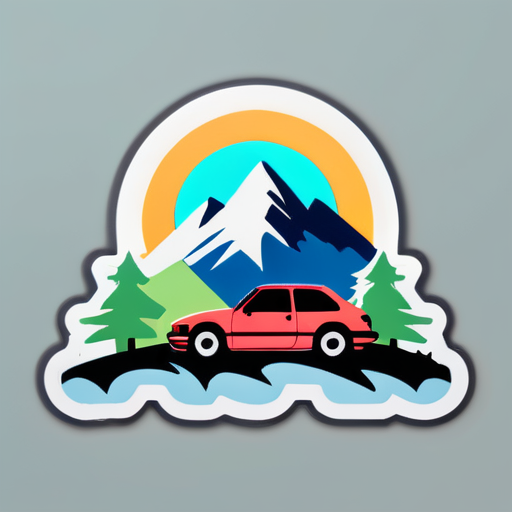 Car on the mountain top sticker