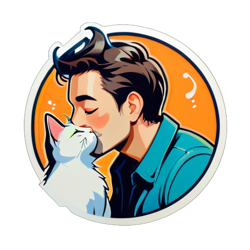 a man kisses a cat sticker