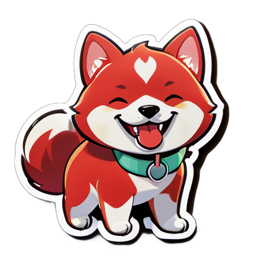 Un adorable Shiba Inu rouge au style cartoon, souriant, la langue pendante, portant une étiquette avec le numéro "dix-sept" inscrit dessus. sticker