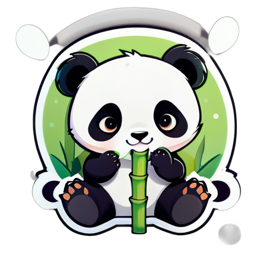 A cute panda eating bamboo, chibi sticker