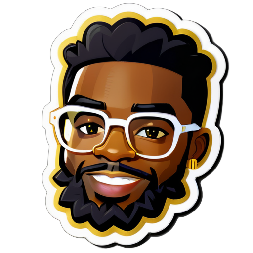 Create a sticker for a black guy with gold glasses who is a programmer and has an unshaved beard style and no too much hair sticker