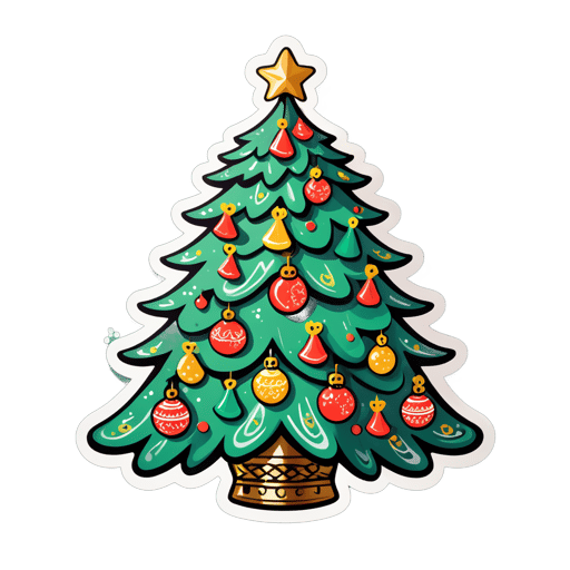 A hand-drawn, elaborately decorated Christmas tree. sticker