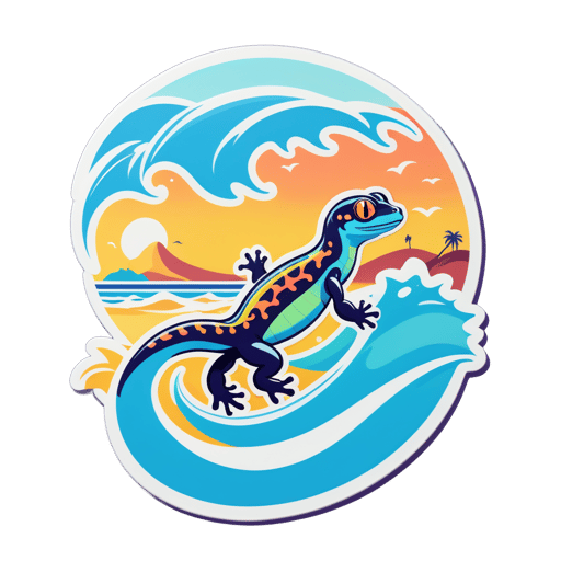 Surf Salamander avec toile de fond de plage sticker