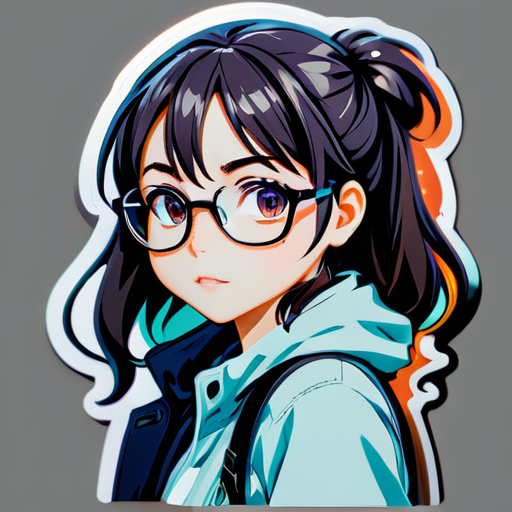 chica anime con lentes sticker