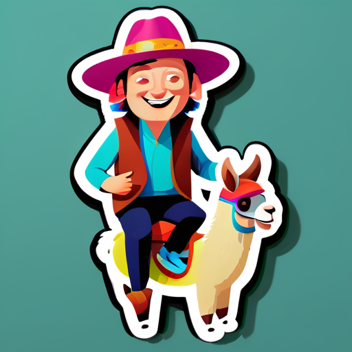 elon riding a llama with a funny hat sticker