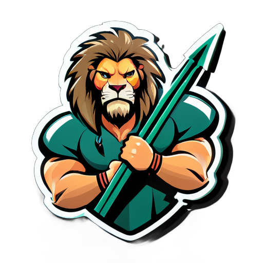 # A muscular hunter with hair like that of a male lion, face is is human, carrying a bow and arrow. sticker